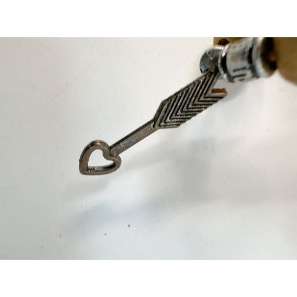 Colorful Wooden Bead Necklace With Brass Accents & Arrow Pendant On Leather Cord - Picture 7 of 16